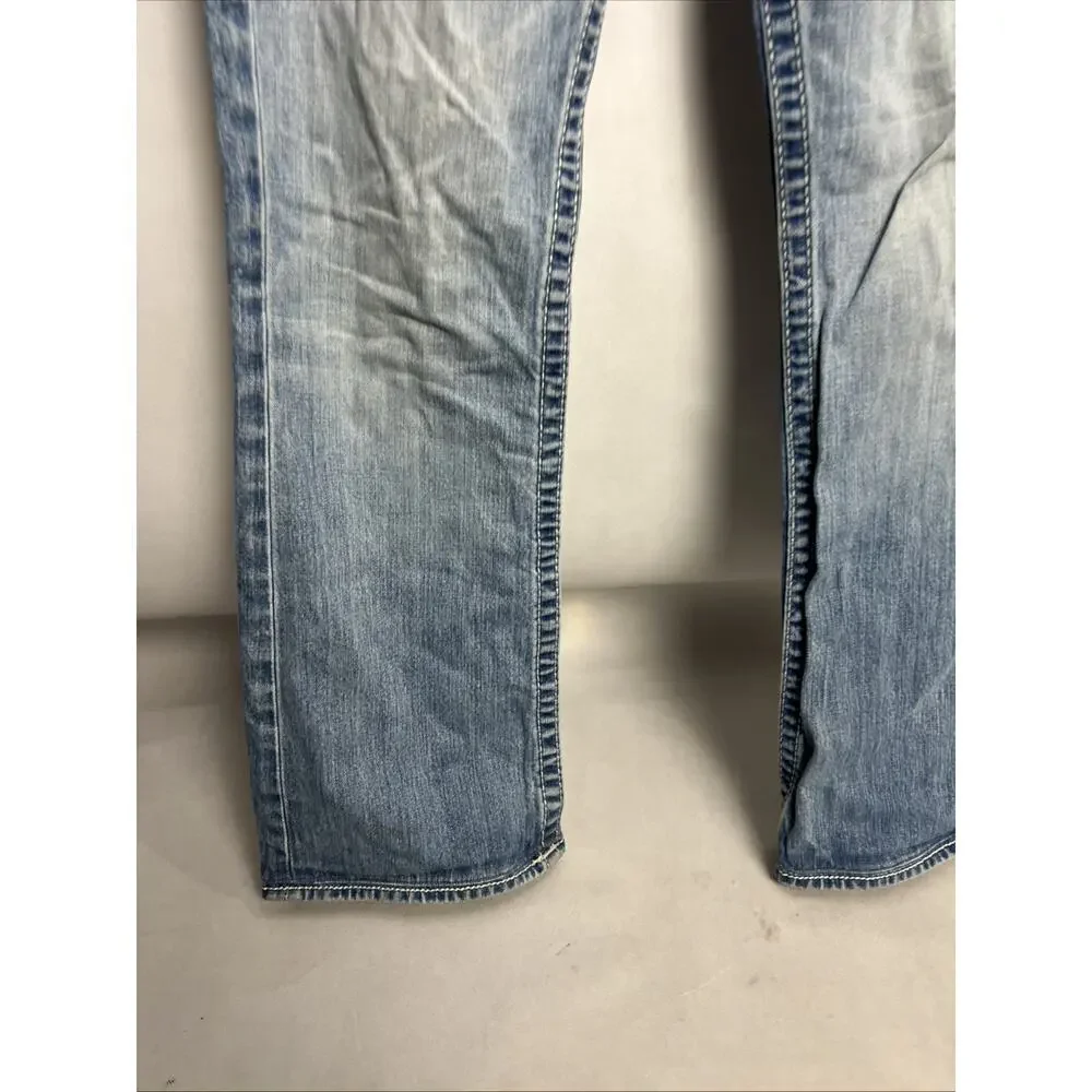 True Religion Billy Big T Flap Distressed Denim Embroidered Jeans ACTUAL 30x33